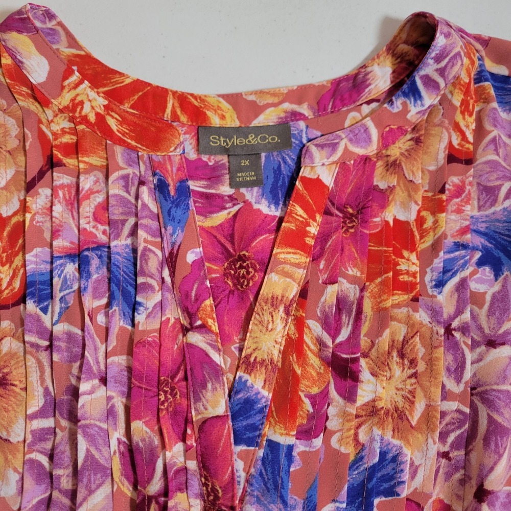 Style & Co Semi-Sheer Blouse Shirt Plus Size 2X Floral Women's Bell Sleeve 1013 - Picture 4 of 7